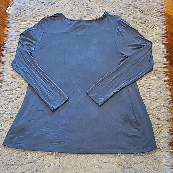 Soft surroundings womens soft blue long sleeve flowy shirt with cut out front - Picture 5 of 6